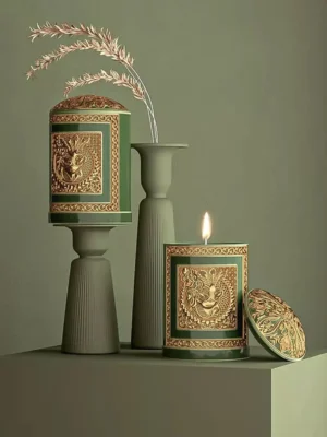 Alexandre.J Candle Set - Deep Emerald Ceramic Holder + Mint Patchouli Candle 220 Grams